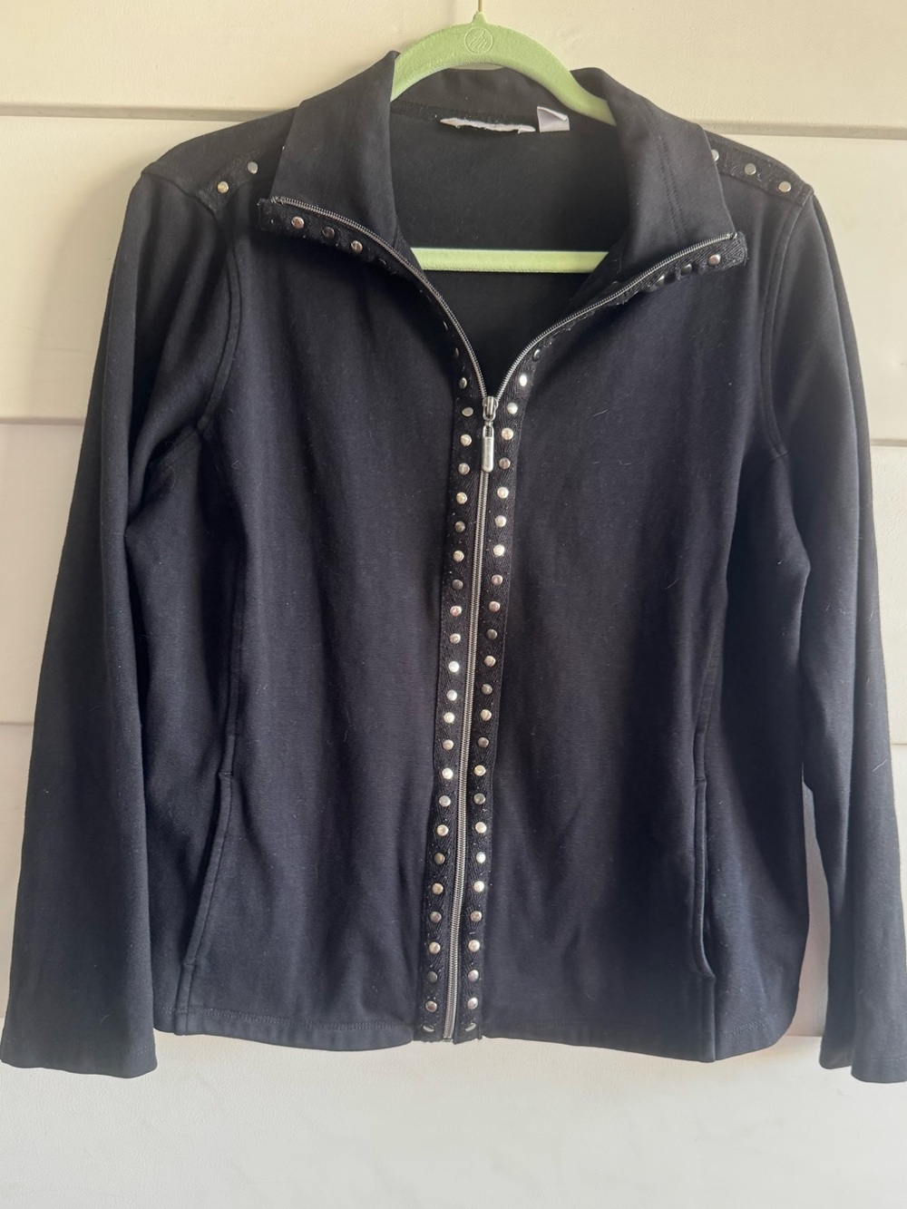 Laura Ashley Black Studded Zip Cardigan Sweater L